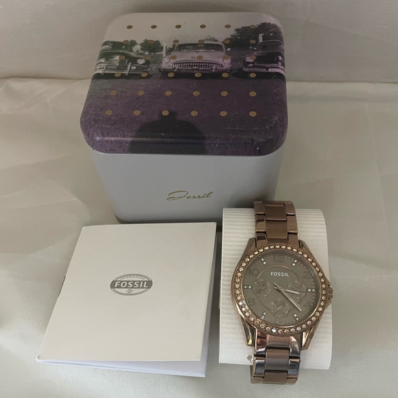 FOSSIL- Riley Multifunction Crystal Rose Gold watch - Picture 1 of 2